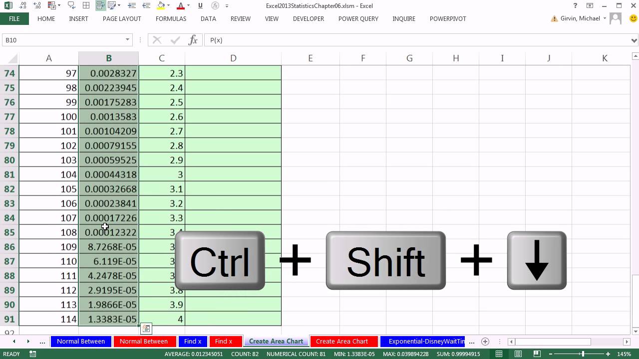 Excel 2013 Statistical Analysis #40: Normal (Bell) Probability Distribution Area Chart, X & Z Values