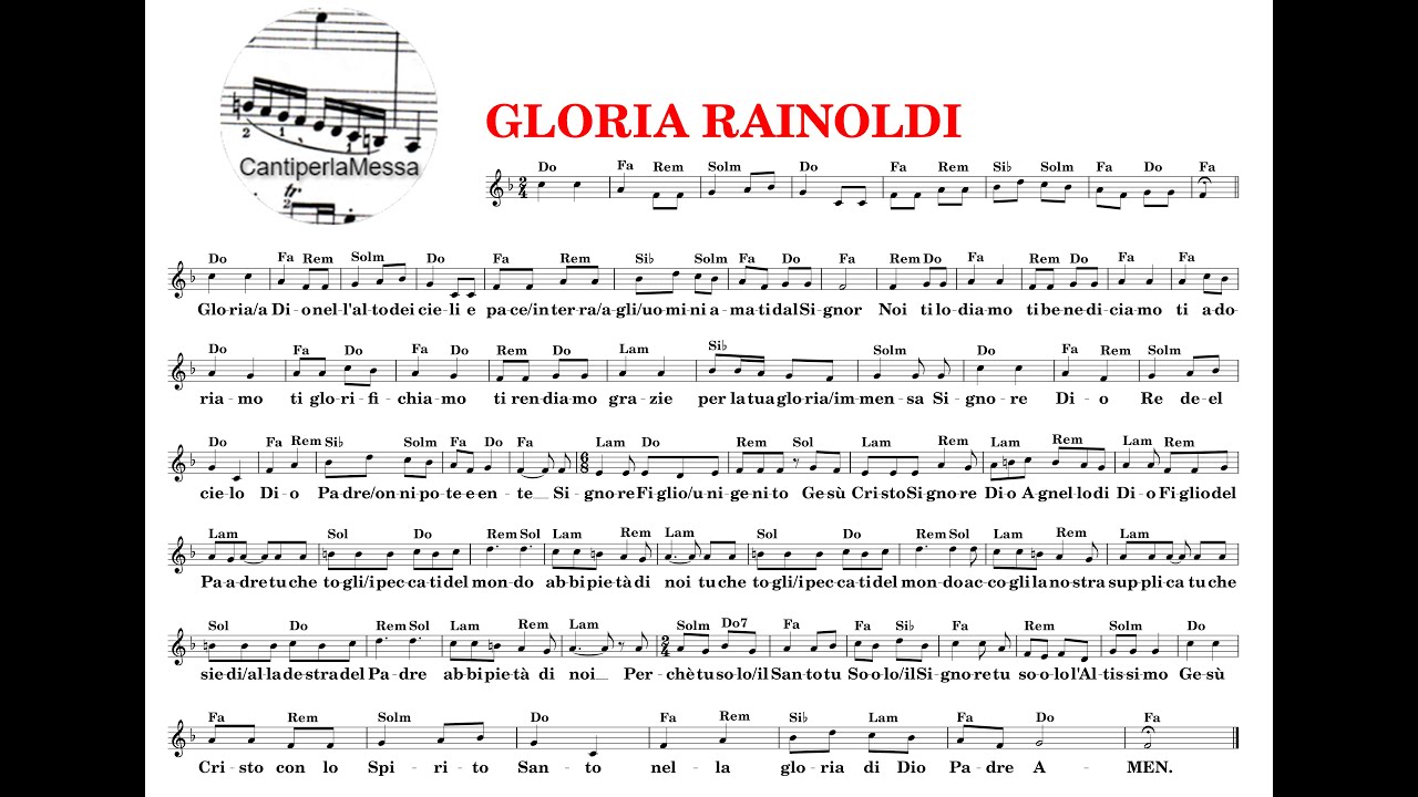 GLORIA RAINOLDI spartito accordi testo (choir cantiperlamessa)