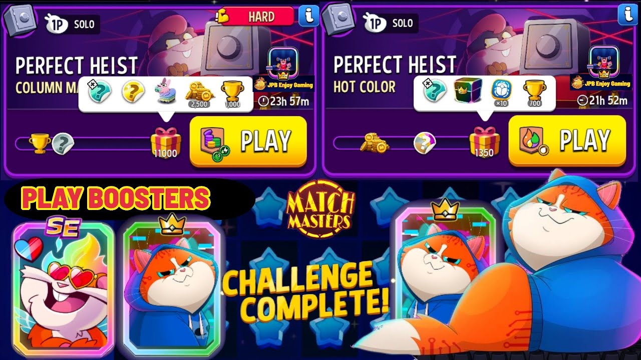 2 Solo/Hot Color+Bombs Away Solo Challenge Perfect Heist/1350 Score/ Column Mania+Gimme Green 11000