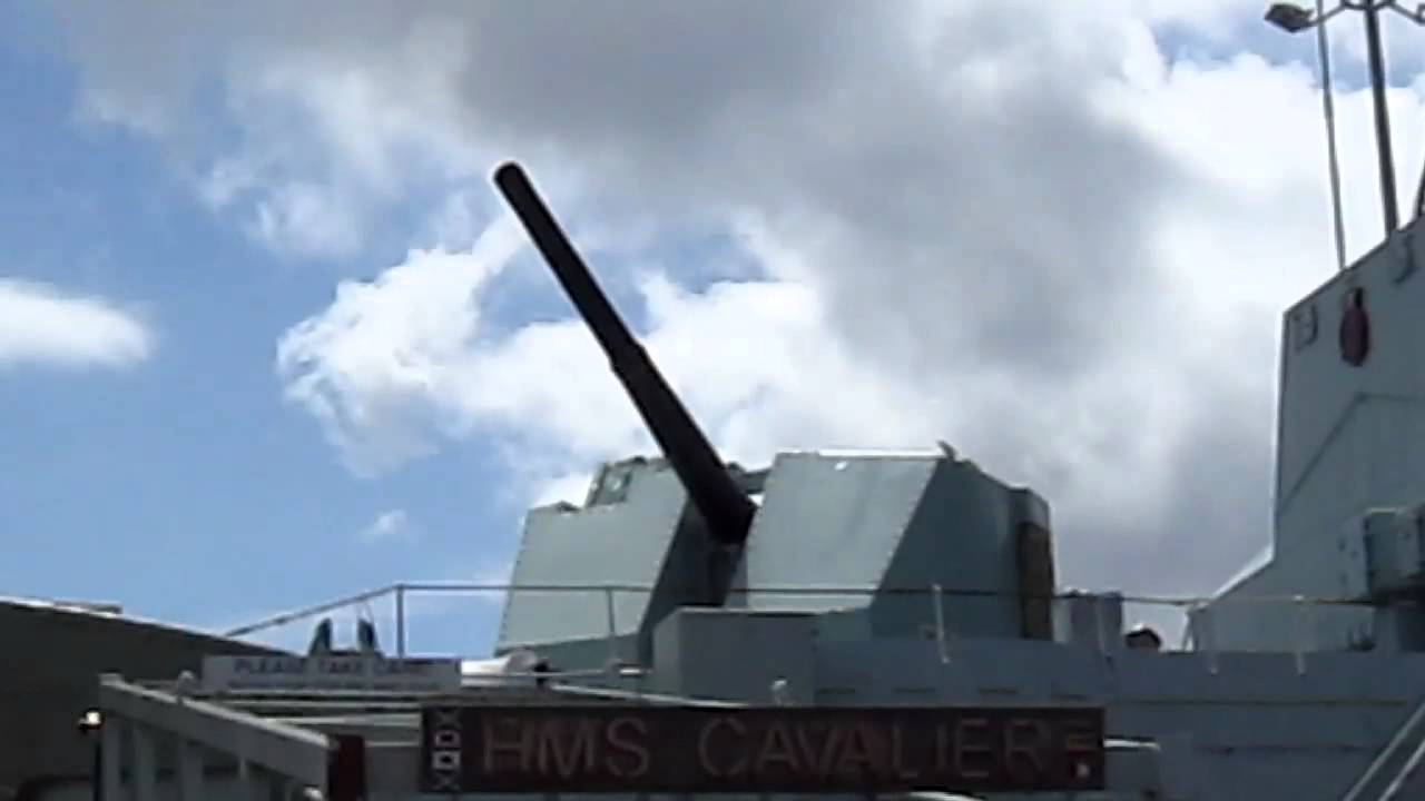 HMS Cavalier Fires her guns at Chatham Docks