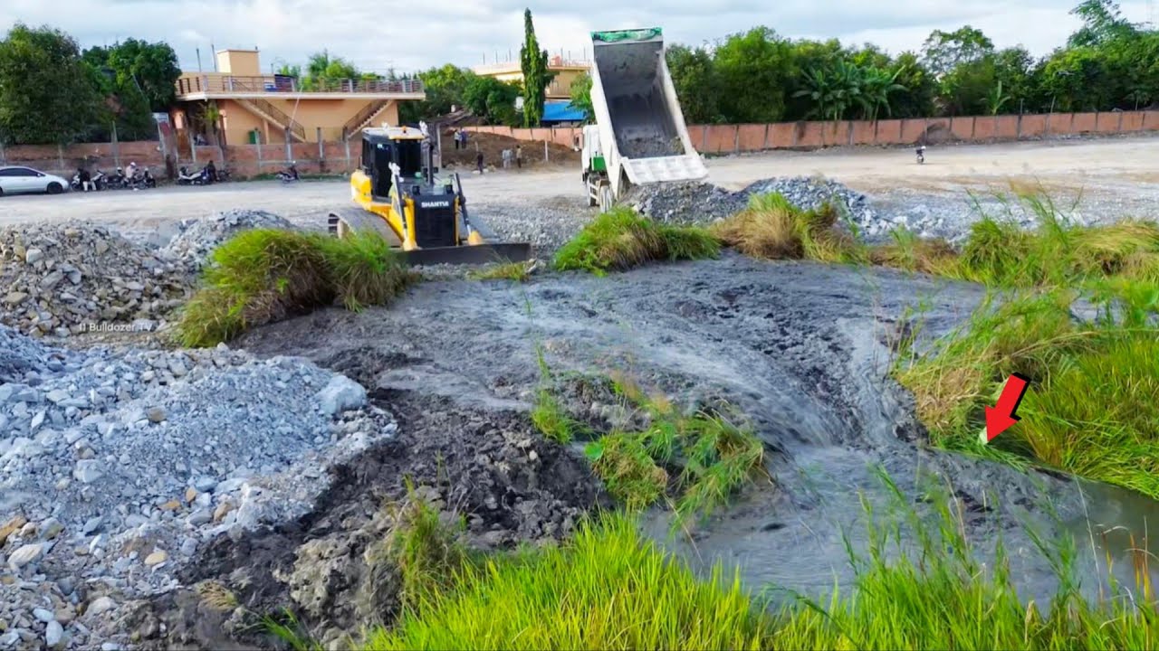 OMG!!! Building Road Construction Over The Water Using Stones For Huge Push By DH17C3 Dozer