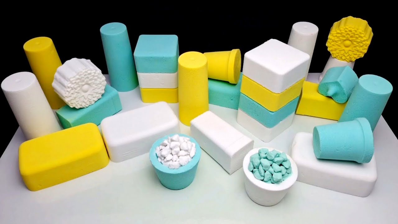 ASMR baking soda crunchy green, yellow