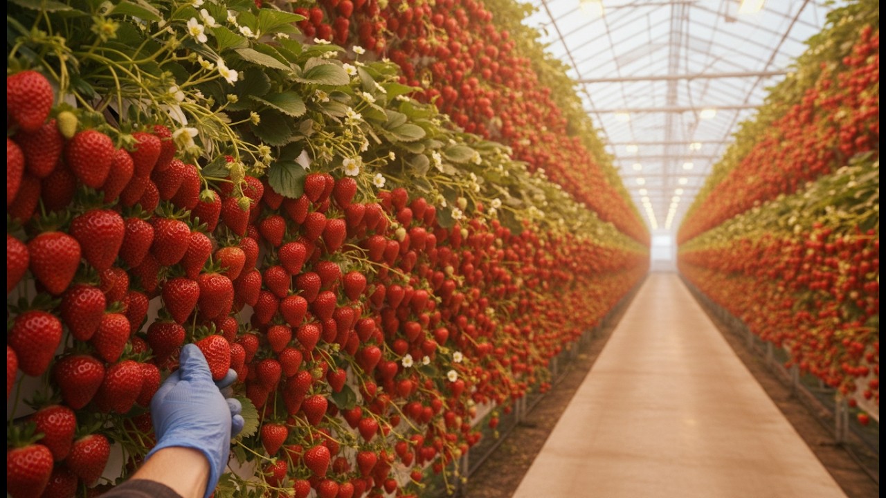 Inside a High-Tech Hydroponic Strawberry Greenhouse | From Seedling to Harvest