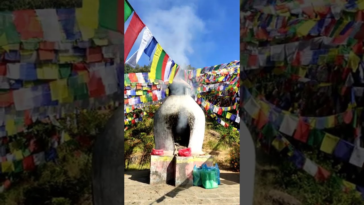 offering Incense {Sang} and Prayer Flags (Lungta) at top of the Asura Cave #khawalung #khawalungmonk