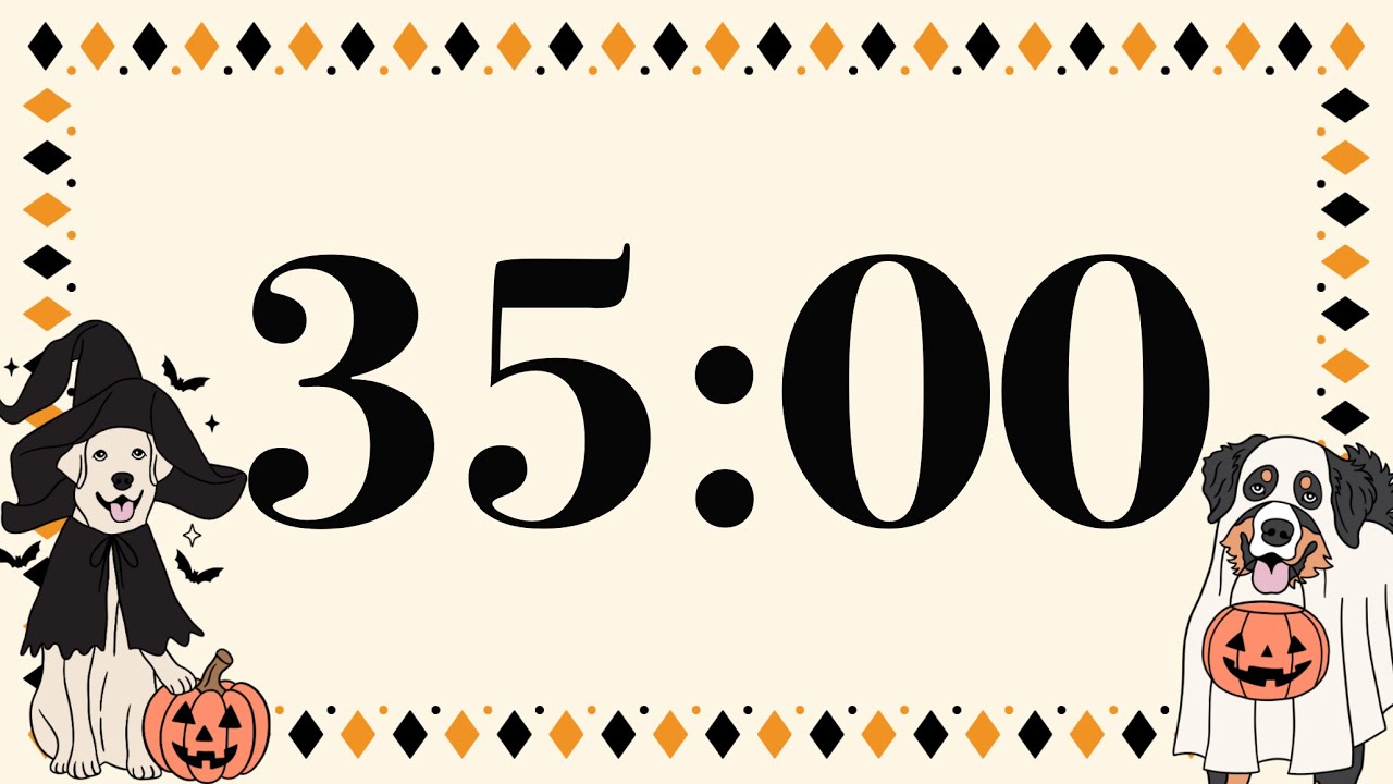 35 Minute Fun Halloween Dogs Timer (No Music, Spooky Piano Alarm at End)