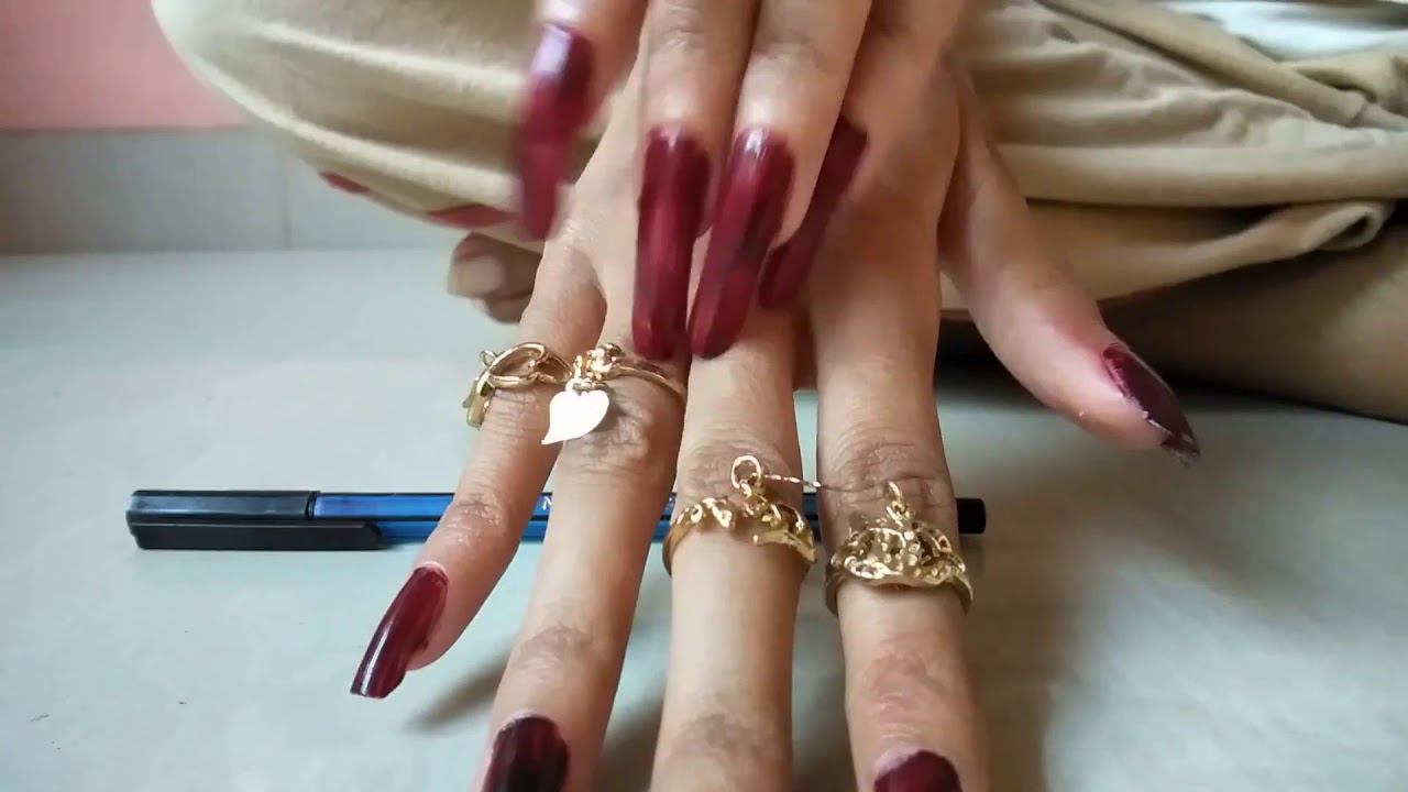 ASMR - Red long natural nails and rings by our model sruthi (video 4)