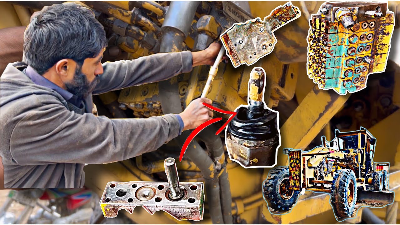 Assembly work caterpillar 140G // control valve replacement // change rubber of lever