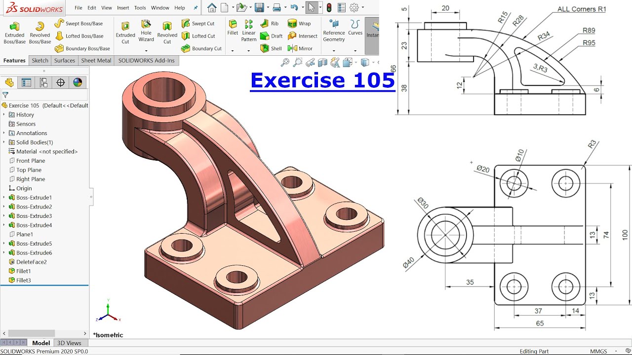 SolidWorks Tutorial for Beginners exercise 105