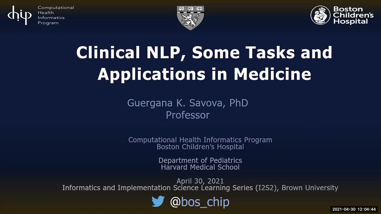 I2S2 Seminar Series: Clinical Natural Language Processing, Some Tasks and Applications in Medicine