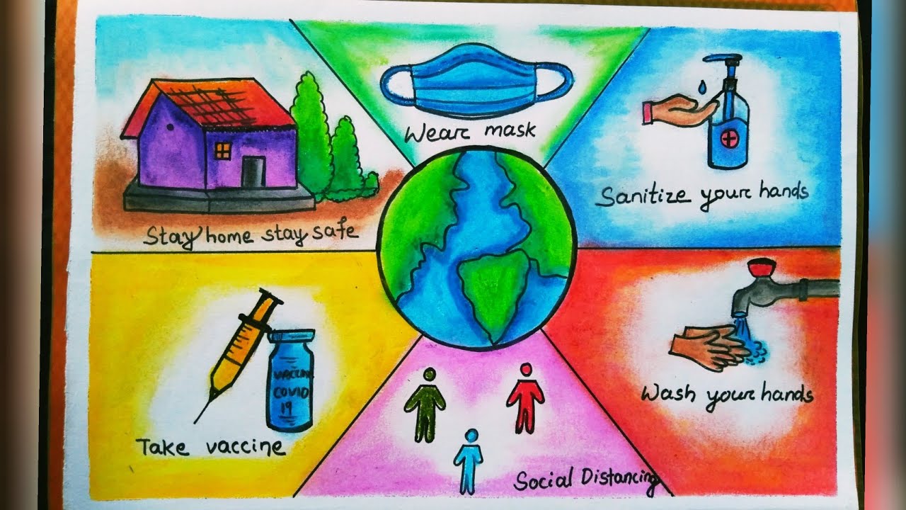 Corona virus awareness poster  drawing | Oil pastel drawing step by step draw