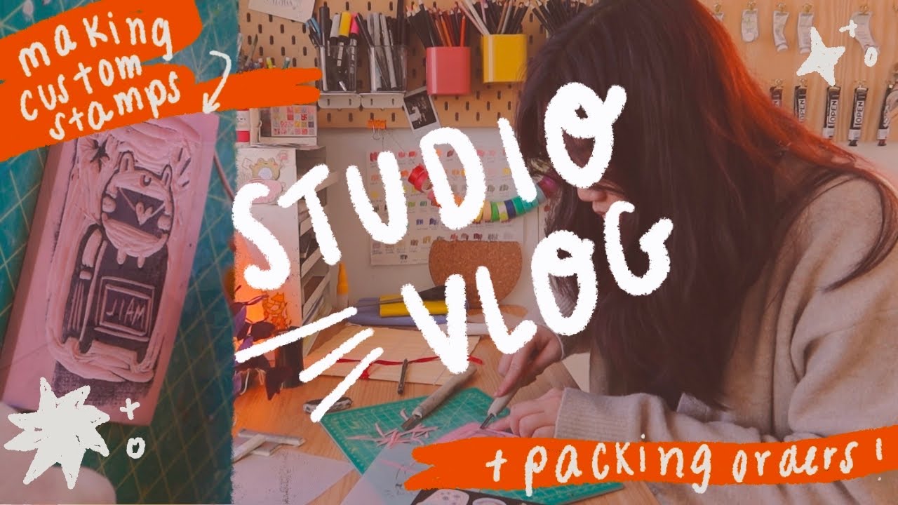 How I Make Custom Linocut Stamps + Packing Orders! | Artist Studio Vlog