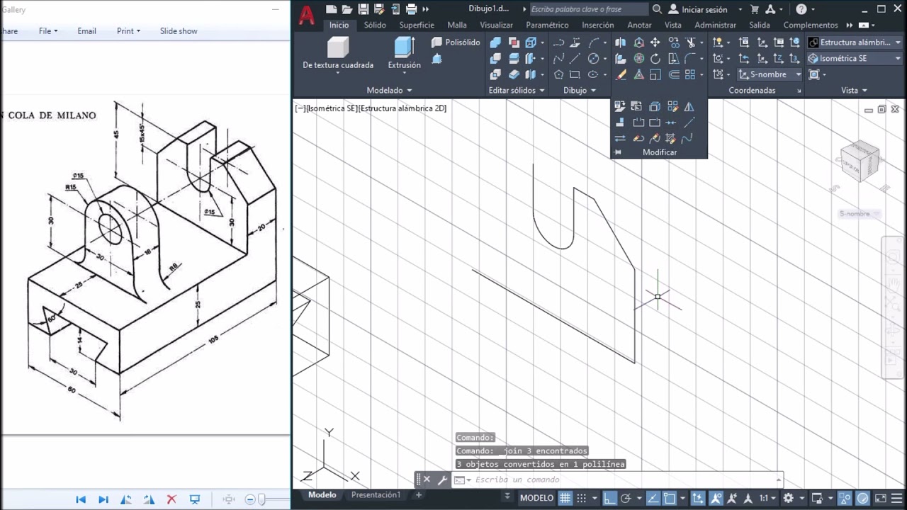 🔵 DIBUJO 4 de PIEZA MECÁNICA en AUTOCAD 3D - Guía En Cola De Milano