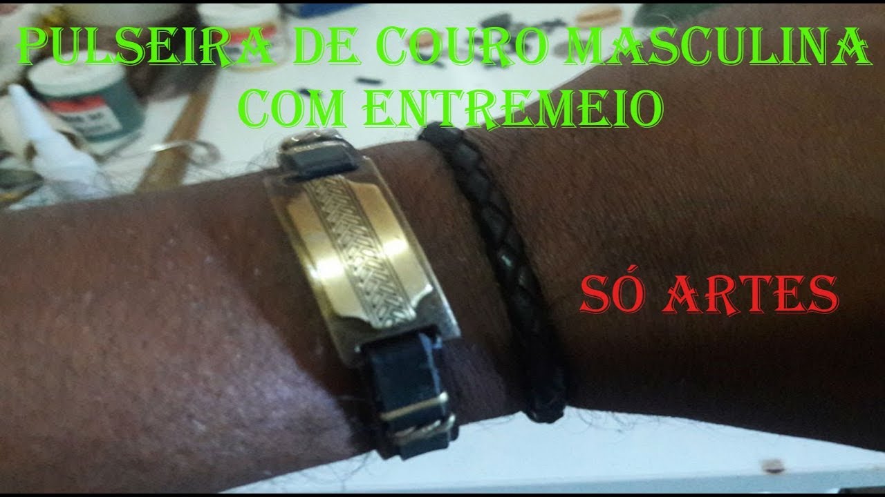 Pulseira De Couro Masculina Com Entremeios