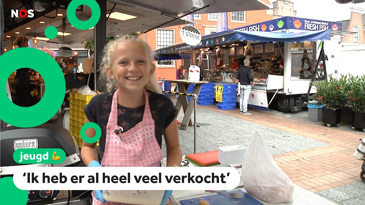 Lo&iuml;s (9) verkoopt kipnuggets in haar eigen marktkraam