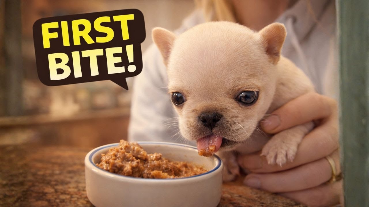Tiny Frenchie Tries Solid Food for the First Time — “Wow, It’s Alright.” 🥹🐶