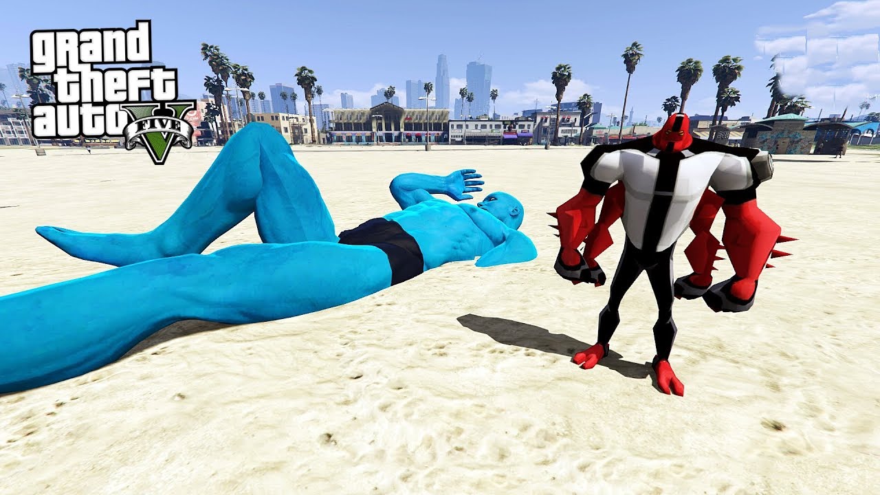 BEN 10 DÖRT KOL (FOUR ARMS) MAVİ DEV YARATIĞA KARŞI (GTA 5 MODS)