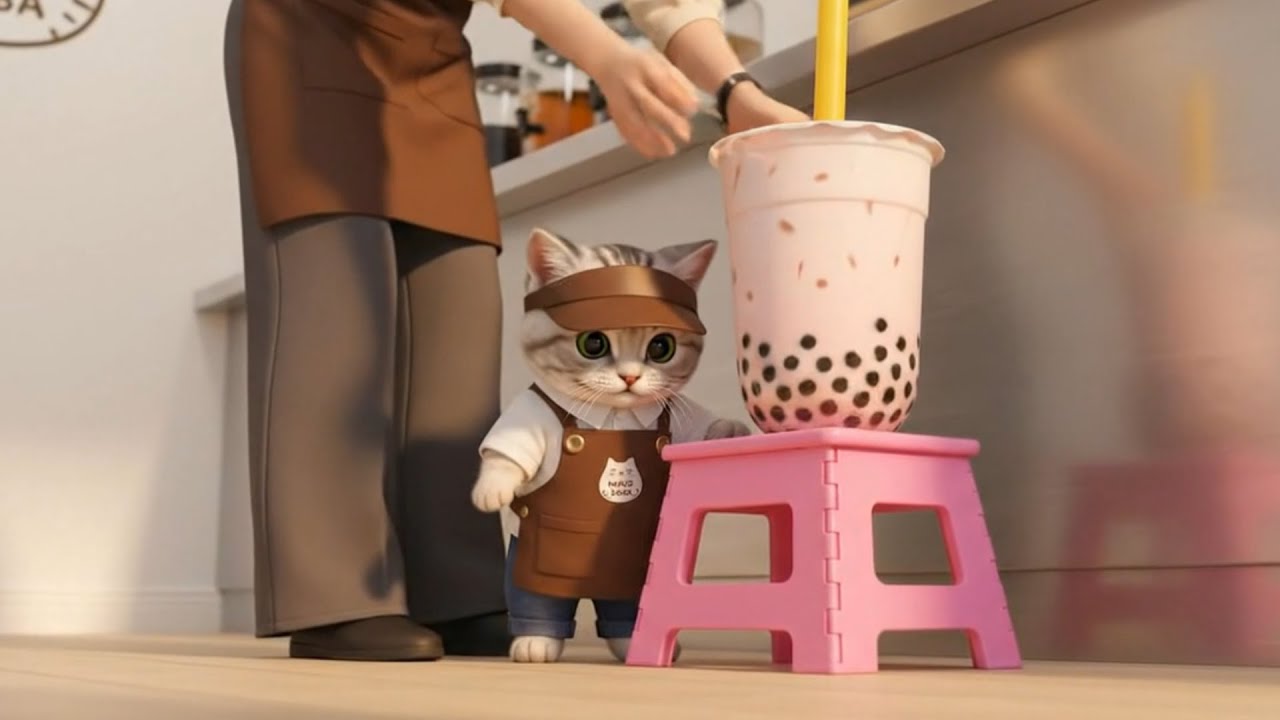 いらっしゃいませ!!タピオカ屋さんの店員に挑戦...ねこの一日に密着🐱