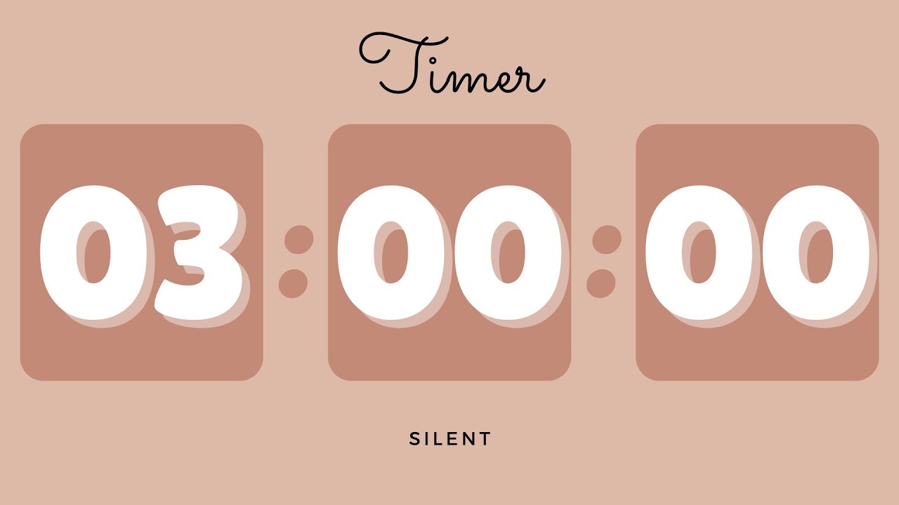 🍄&zwj;🟫 3 Hours Silent Timer with Cute Ending Alarm | Pastel Brown Timer