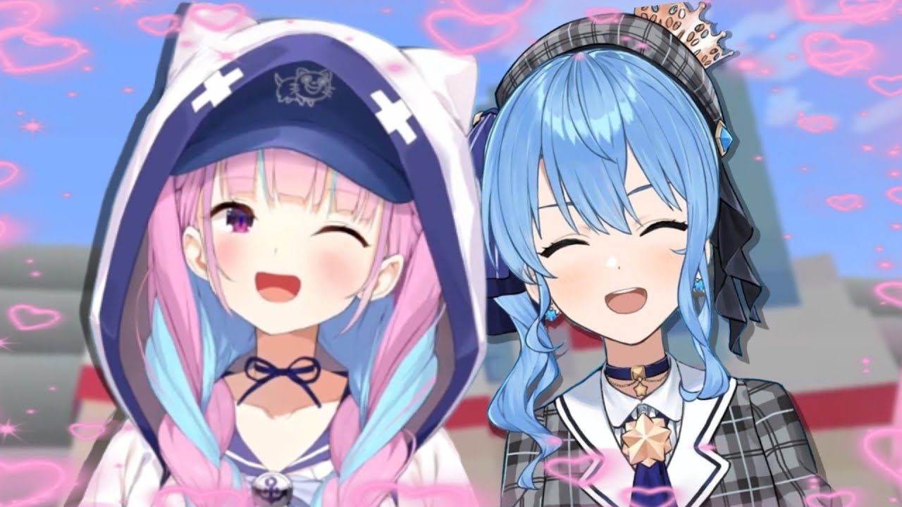 Aqua and Suisei てえてえ in Minecraft
