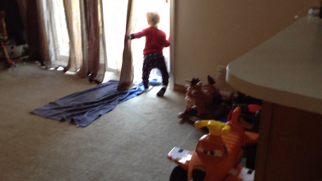 Baby opens door for dogs