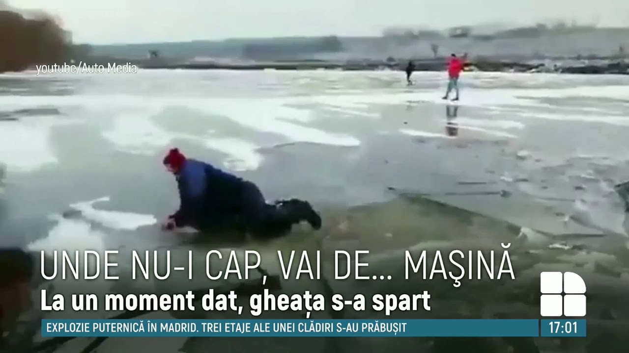 Ce pedeapsă a primit şoferul care s-a aventurat cu maşina pe lacul îngheţat din satul Călugăr