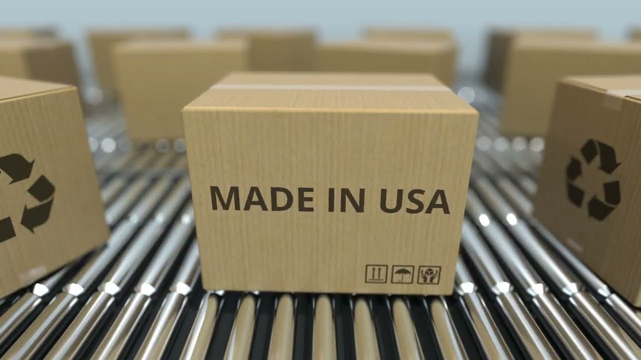 Boxes with Made in USA text on roller conveyor HD stock Free Download