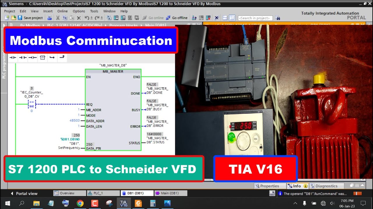 Siemens S7 1200 PLC to Schneider VFD Modbus communication.