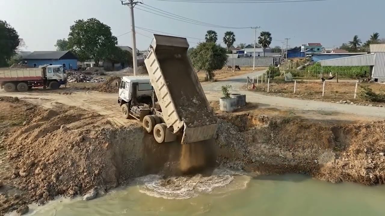 WOW!! Amazingly Unexpected Truck Dumping Gone Wrong Skills Recovery By Big Bulldozer Komatsu