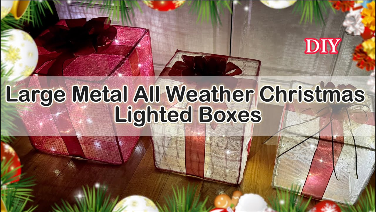 Last Min. Christmas Large Metal Lighted Gift Boxes DIY. Indoor/Outdoor Decor with Wreath Frames