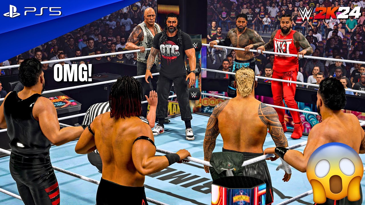 WWE 2K24 - Roman Reigns, The Rock & The Usos vs. Solo Sikoa, Tama Tonga, Tonga Loa & Jacob Fatu | 4K