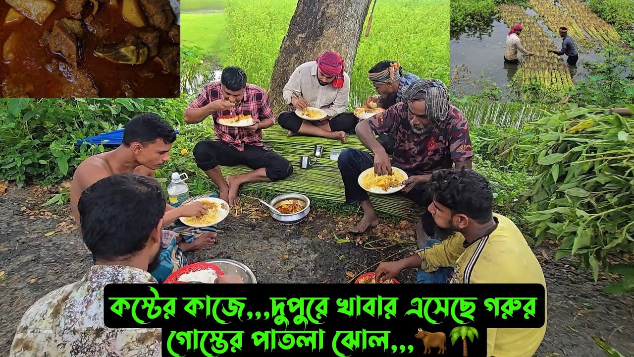 কস্টের কাজে,,,দুপুরে খাবার এসেছে গরুর গোস্তের পাতলা ঝোল,,,🐂🌴