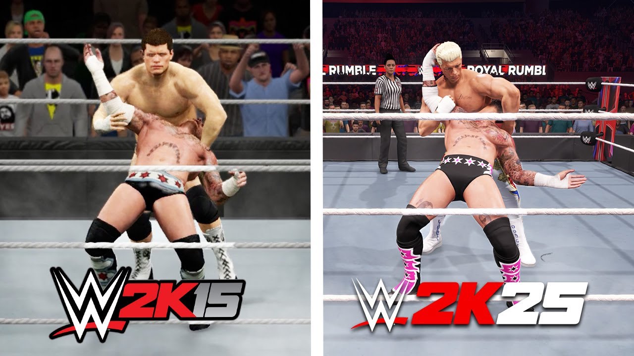 Сравнение финишеров WWE 2K25 и WWE 2K15 (с разницей в 10 лет)