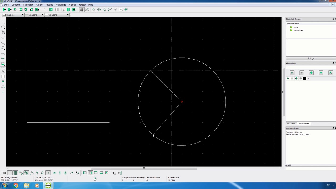 LibreCAD: Objekte trimmen und zerschneiden