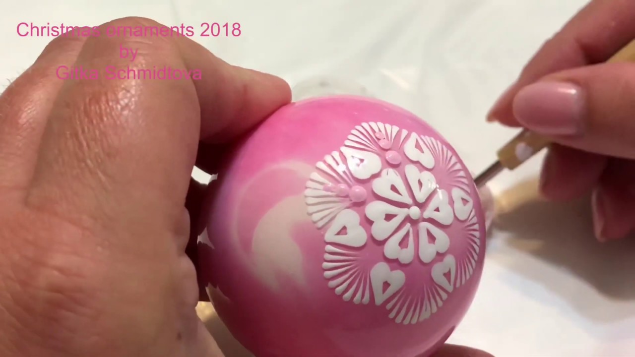 Christmas ornaments, clear ornaments painted inside and outside with acrylics by Gitka Schmidtova