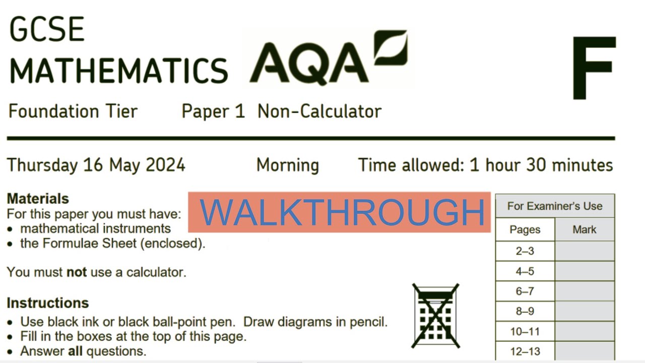 AQA GCSE Maths 2024 Foundation Exam Paper 1 Walkthrough