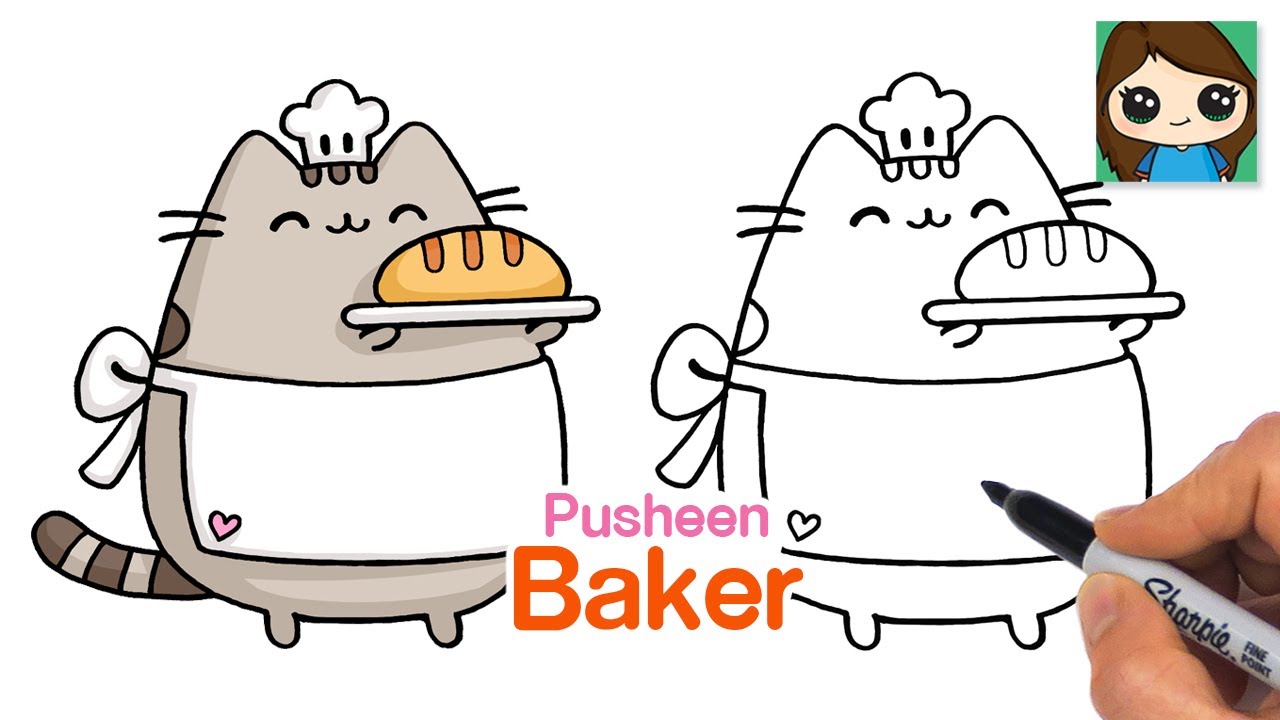 How to Draw Pusheen Cat Baking Bread