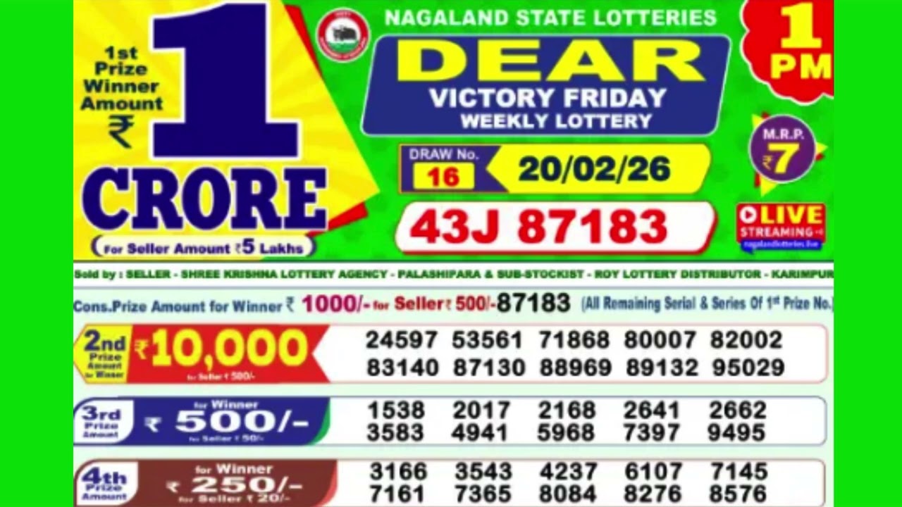 DEAR VICTORY FRIDAY WEEKLY LOTTERY TODAY RESULT 1 PM 20/02/26#latest lottery result