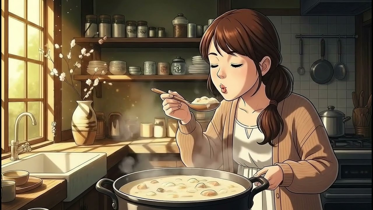 Waiting for you at sunset | Cooking cream stew & cozy evening 🚂🍲Ghibli vibes#Studio Ghibli ambience