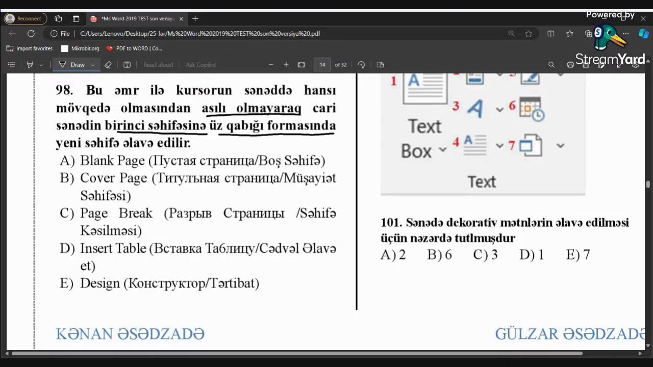 Word 2019 (test  1-ci hissə)