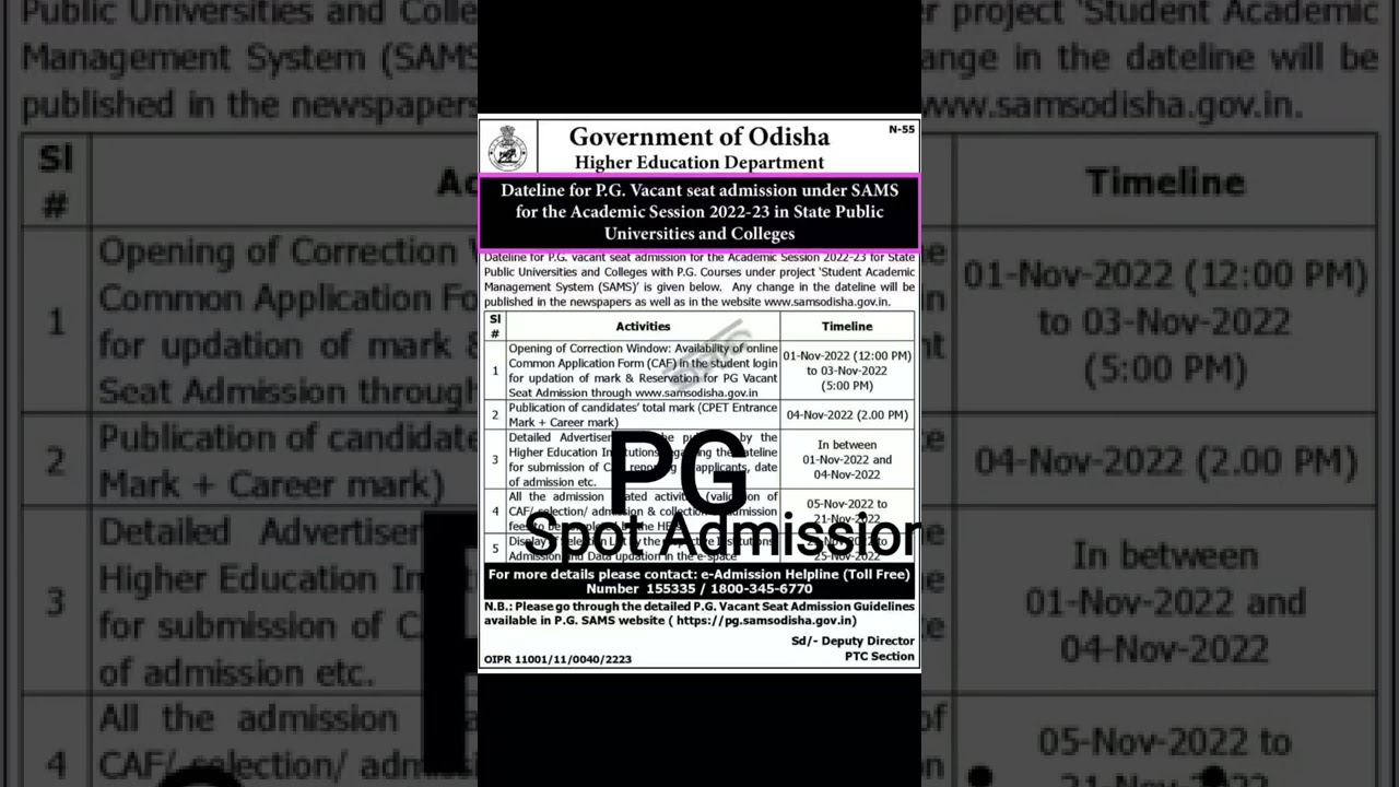 PG Spot Admission datelines_Odisha || Spot Admission into PG Courses 2022