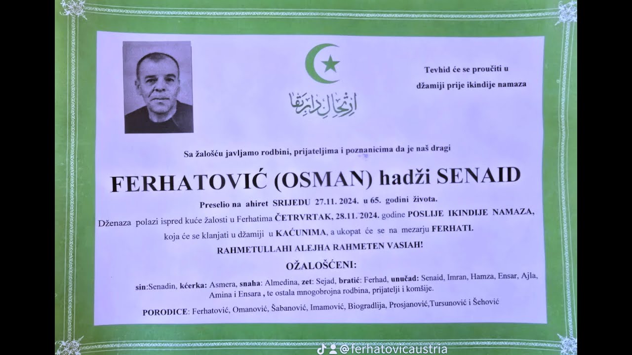 DŽENAZA - FERHATOVIĆ SENAID - KAĆUNI - FERHATI 27. NOVEMBAR 2024.