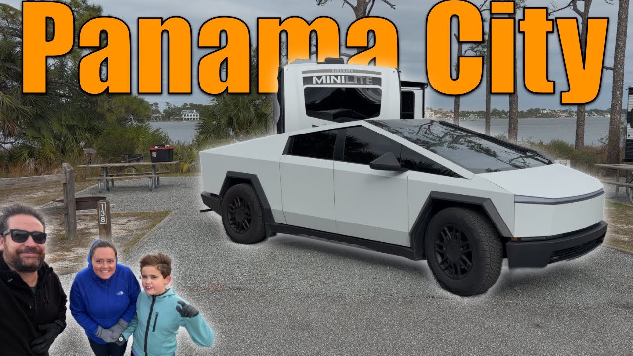 Cybertruck Tows Rockwood RV: 1 Night Coastline Resort + 6 Nights St. Andrews State Park Florida