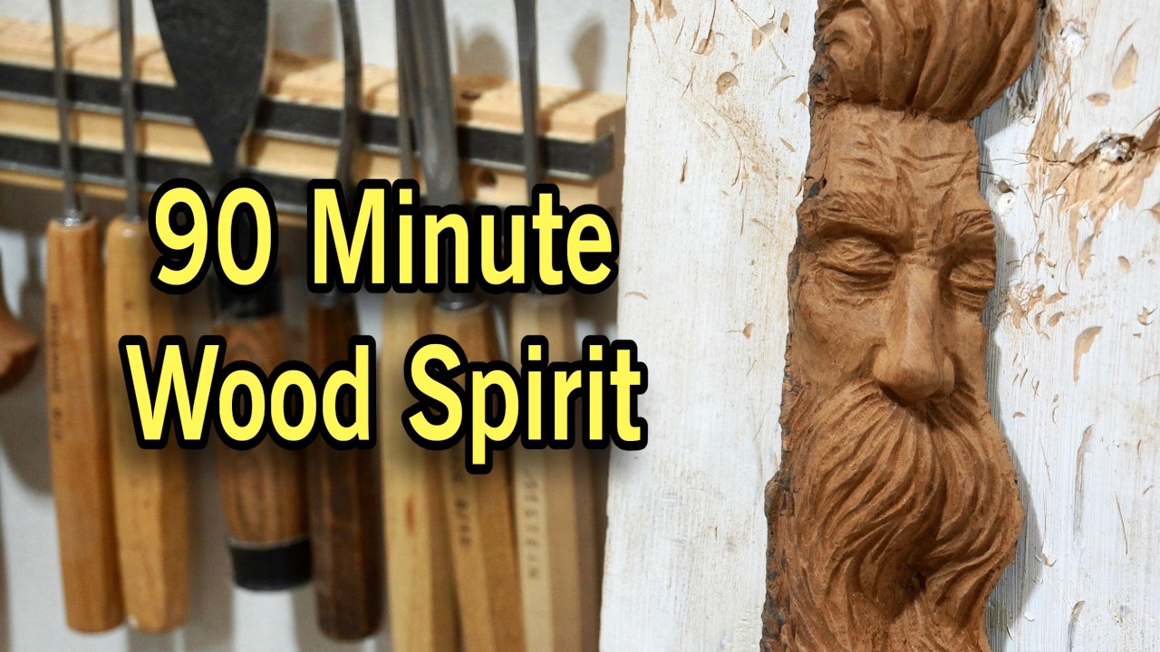 Full Wood Spirit Carving Process | Carving a Face on an Angle