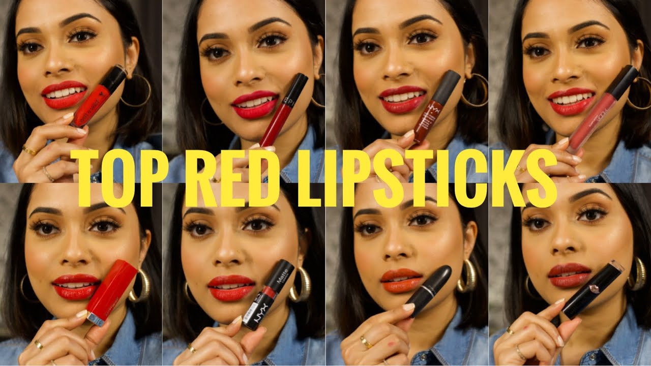BEST RED LIPSTICKS FOR BROWN / INDIAN SKIN | MY TOP 8 RED LIPSTICKS | DRUGSTORE AND HIGH END
