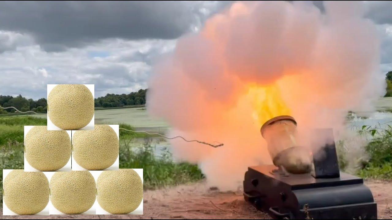 SEND IT! Cantaloupe  vs Civil War 1838 24lbs Coehorn Mortar Fire - Civil War Reenacting