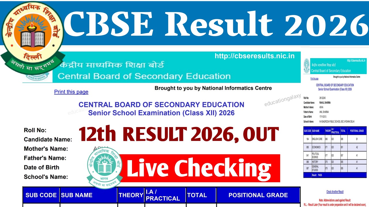 CBSE 12th Result 2026। CBSE 12th Result 2026 OUT Today। CBSE 12th Result 2026, LIVE