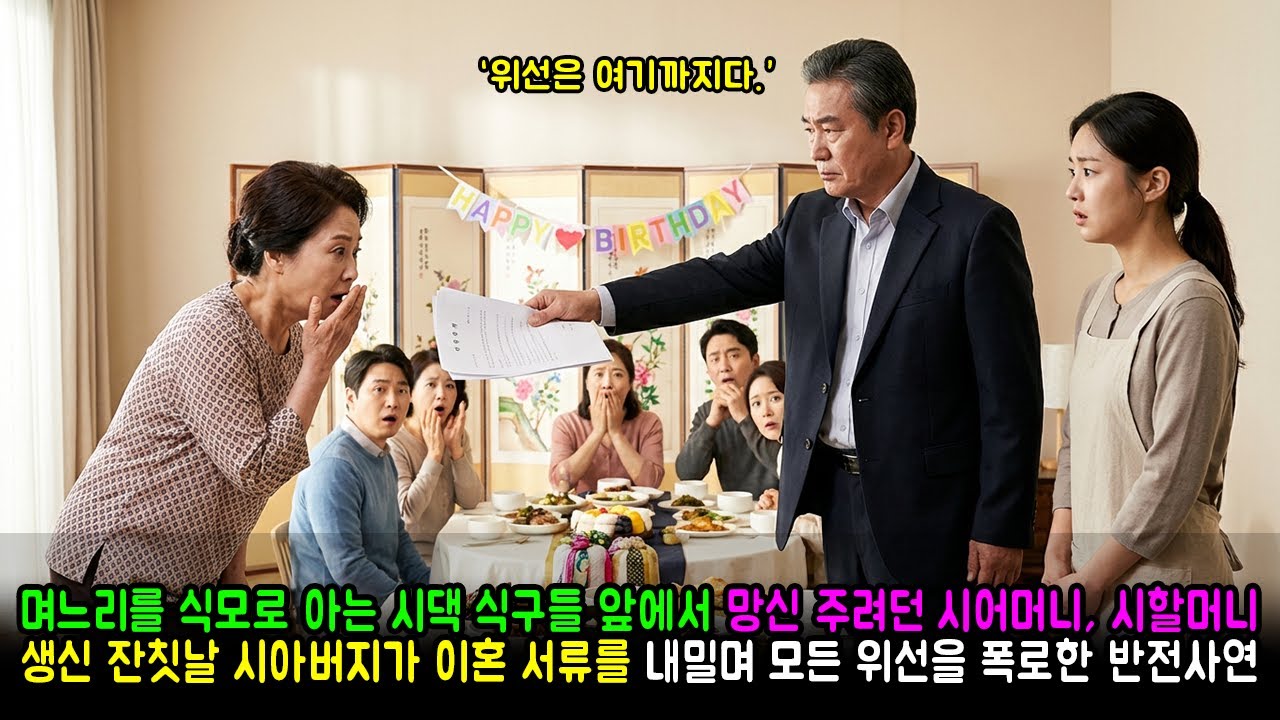며느리를 식모로 아는 시댁 식구들 앞에서 망신 주려던 시어머니, 시할머니 생신 잔칫날 시아버지가 이혼 서류를 내밀며 모든 위선을 폭로한 반전사연 | 반전사연 | 감동사연