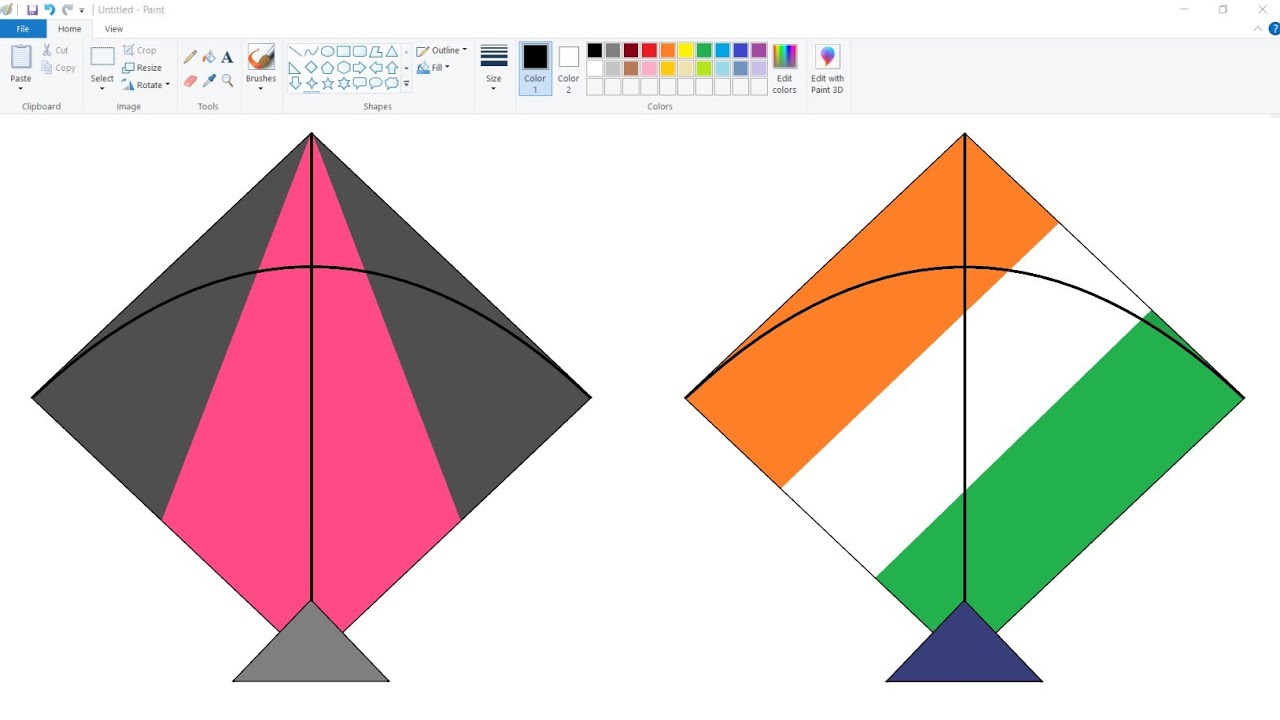 How to Draw a Kite step by step in computer using Ms Paint | Kite Drawing step by step. 