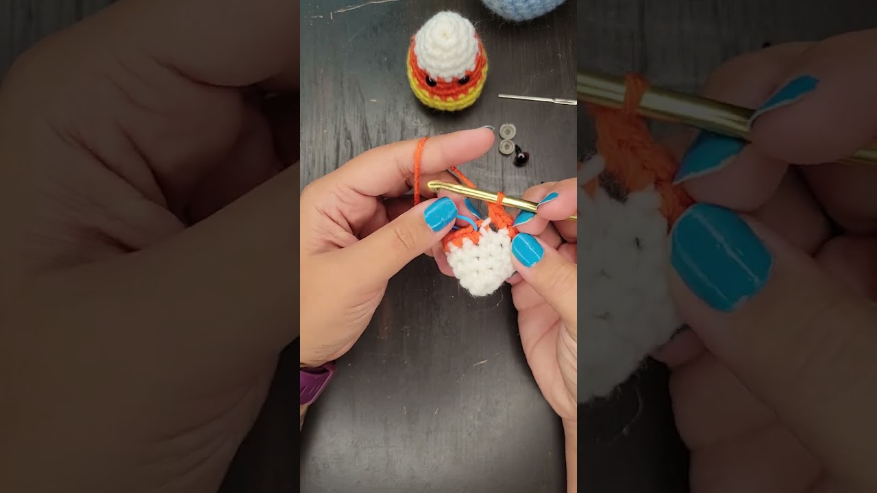 Crocheted mini candy corn