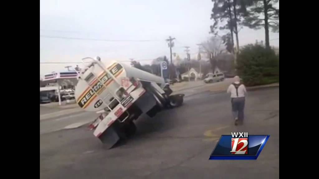 Raw video: Fuel tanker jackknifes